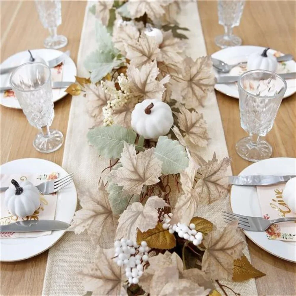 Fall Decor Garland‎ - 6Ft Autumn Maples Leaf Pumpkin Berry Garland White Decor
